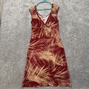 Vintage Dress Brushstroke Palm L Tropical V Neck Summer Party Retro Y2K Resort